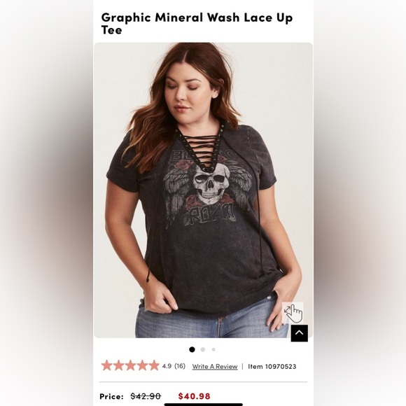 TORRID 0 Lace Up Tee Size L / 12 Skull Roses Born To Roam V Neck Moto Rock $43 - Picture 2 of 13
